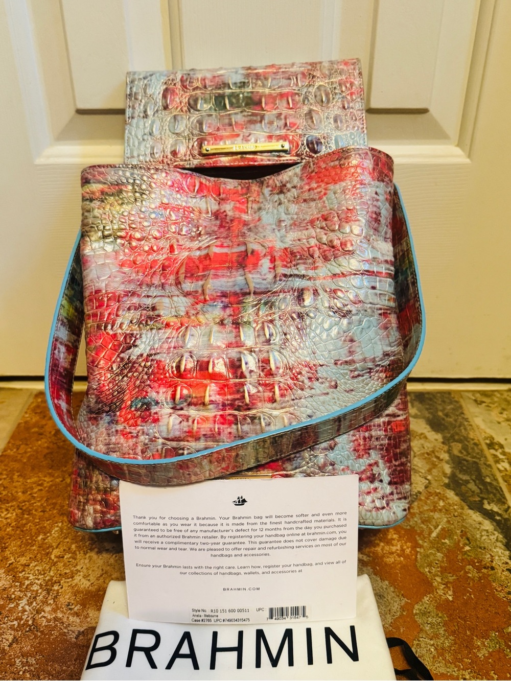Brahmin Croc Embossed Leather Amelia Bucket Bag! Perfect for USA 250 year party!